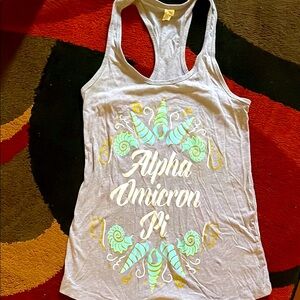 AOII Alpha Omicron Pi Shell/ Ocean Gold Glittery Tank Top
